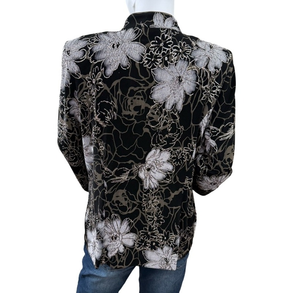 ALEX EVENINGS NWT Black Silver Floral Print Jacket & Tank Set Women's Size L - Picture 4 of 16